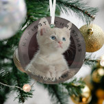 Personalisierte Haustiere mein erstes Weihnachtsgl Ornament Aus Glas<br><div class="desc">Erinnern Sie sich an die 1. Weihnachtsfeier mit diesem modernen Foto und einem Weihnachtsschmuck. Text mit "Mein erstes Weihnachten" und dem Namen des Tieres. Macht ein wunderbares Sake-Geschenk.</div>