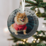 Personalisierte Haustiere mein erstes Weihnachtsgl Ornament Aus Glas<br><div class="desc">Erinnern Sie sich an die 1. Weihnachtsfeier mit diesem modernen Foto und einem Weihnachtsschmuck. Text mit "Mein erstes Weihnachten" und dem Namen des Tieres. Macht ein wunderbares Sake-Geschenk.</div>