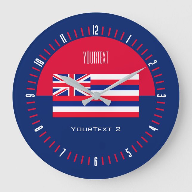 Personalisierte Hawaii-Staatsflagge Große Wanduhr (Vorderseite)