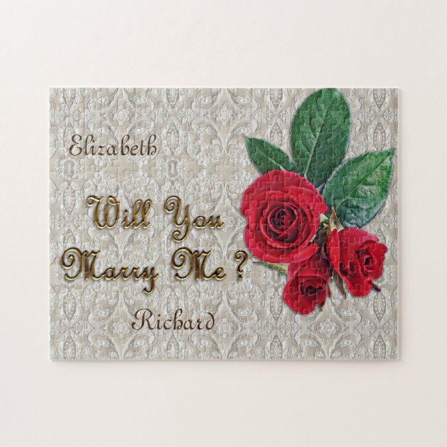 Personalisierte Heirat-Antrag-Spitze u. Rote Rosen Puzzle (Horizontal)