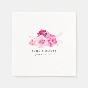 Personalisierte heiße rosa florale Hochzeitsservie Serviette