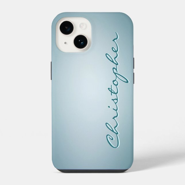 Personalisierte hellblaue Radialtextur iPhone Hülle (Rückseite)