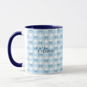Personalisierte hellblaue Schleifen & Gingham Coqu Tasse
