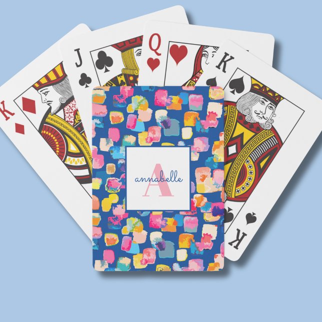 Personalisierte helle bemalte abstrakte Name Spielkarten (bright abstract geometric playing cards)
