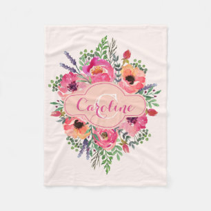 Personalisierte, helle Blüten - Rosa und Pfirsich  Fleecedecke