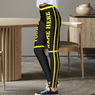 Personalisierte Helle Gelbe Schwarze Streifen Haus Leggings
