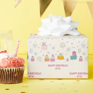 Personalisierte helle Kuchen mit Konfetti und Feue Geschenkpapier