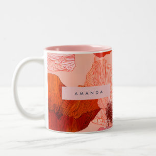 Personalisierte Helle Rot- und Pfirsich-Mohn-Blume Zweifarbige Tasse