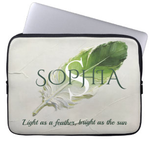 Personalisierte Hellgrüne Feder-Monogramm Laptopschutzhülle