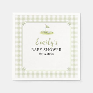Personalisierte hellgrüne Gingham-Golf-Baby-Party Serviette