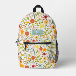 Personalisierte Herbstblumen und Blätter Bedruckter Rucksack