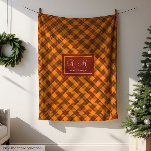 Personalisierte Herbstdecke Trendfarben Tartan Fleecedecke (Personalized Autumn Blanket Trendy Colors Tartan)