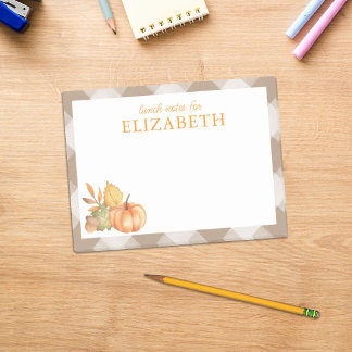 Personalisierte Herbstkürbisse Kinder Mittagessen Post-it Klebezettel