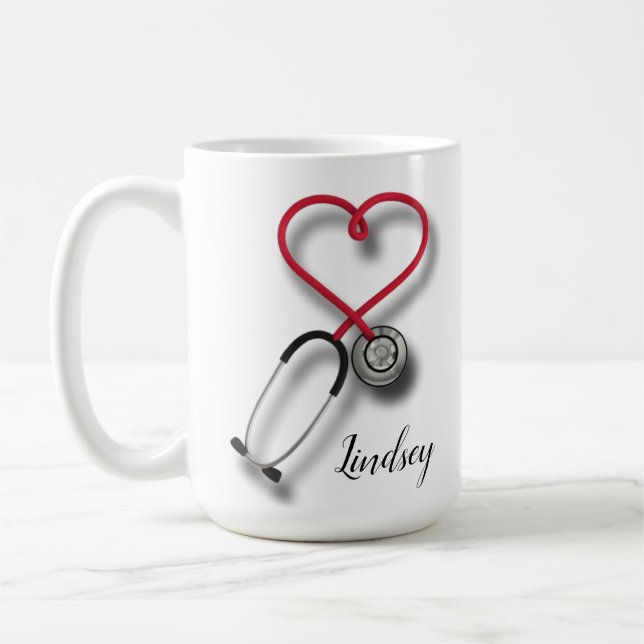personalisierte Herz-Stethoskop-Tasse Kaffeetasse (Links)