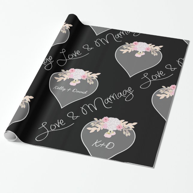 Personalisierte Herzen und Blume Chalkboard-Hochze Geschenkpapier (Ungerollt)