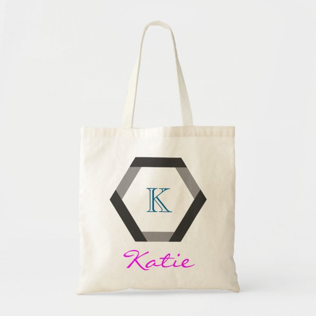 Personalisierte Hexagon-Geometrie mit rosa Monogra Tragetasche (Vorne)