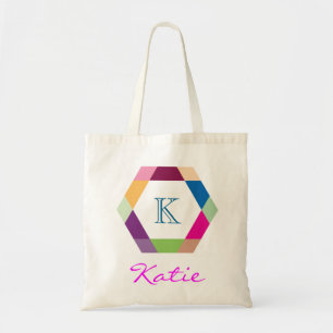 Personalisierte Hexagon-Geometrie mit rosa Monogra Tragetasche