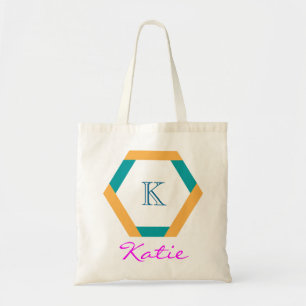 Personalisierte Hexagon-Geometrie mit rosa Monogra Tragetasche