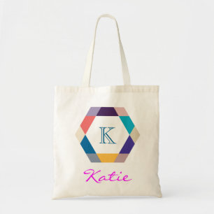 Personalisierte Hexagon-Geometrie mit rosa Monogra Tragetasche