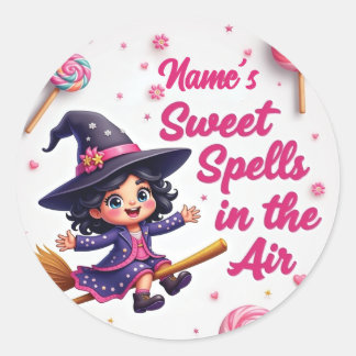 Personalisierte Hexe und Candy Sky Halloween Runder Aufkleber