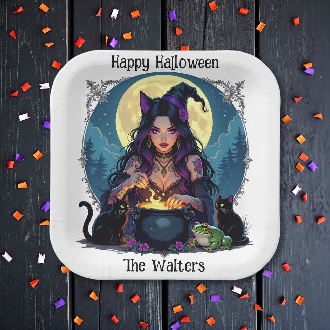Personalisierte Hexe und Cauldron Halloween Pappteller (Von Creator hochgeladen)