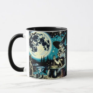 Personalisierte Hexe und Schwarze Katze Halloween Tasse