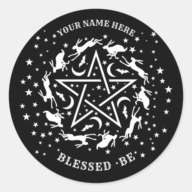 Personalisierte Hexerei Hare Pentagram Gothic Runder Aufkleber (Vorderseite)
