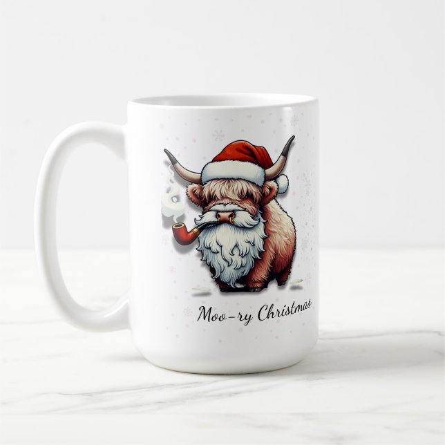 Personalisierte Highland Cow Santa Kaffeetasse (Links)
