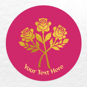 Personalisierte Himbeer-Rosa-Faux-Gold-Blumenrosen Runder Aufkleber