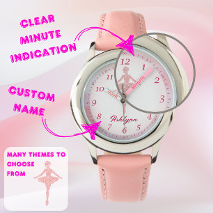 Personalisierte hipsy rosa Ballerina lernen Zeit Armbanduhr