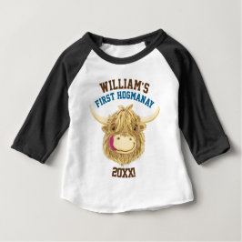 Personalisierte Hochland-Kuh erstes Hogmanay Baby T-shirt