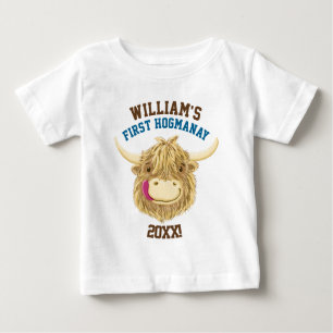 Personalisierte Hochland-Kuh erstes Hogmanay Baby T-shirt