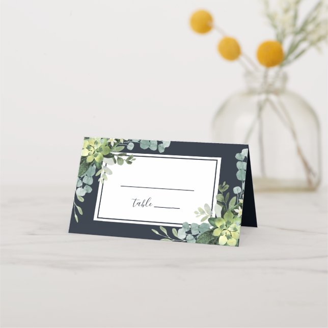 Personalisierte Hochzeit am Navy Blue Succulent We Platzkarte (Vorderseite)