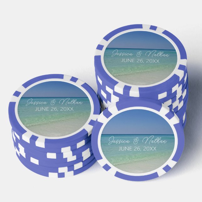Personalisierte Hochzeit am schönen Strandhorizont Pokerchips (Stapel)