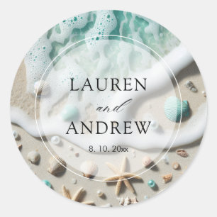Personalisierte Hochzeit am Strand Runder Aufkleber