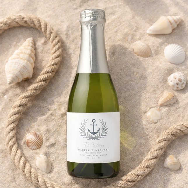 Personalisierte Hochzeit an der Küste (Coastal wedding, personalized wine bottle label featuring an anchor.
)