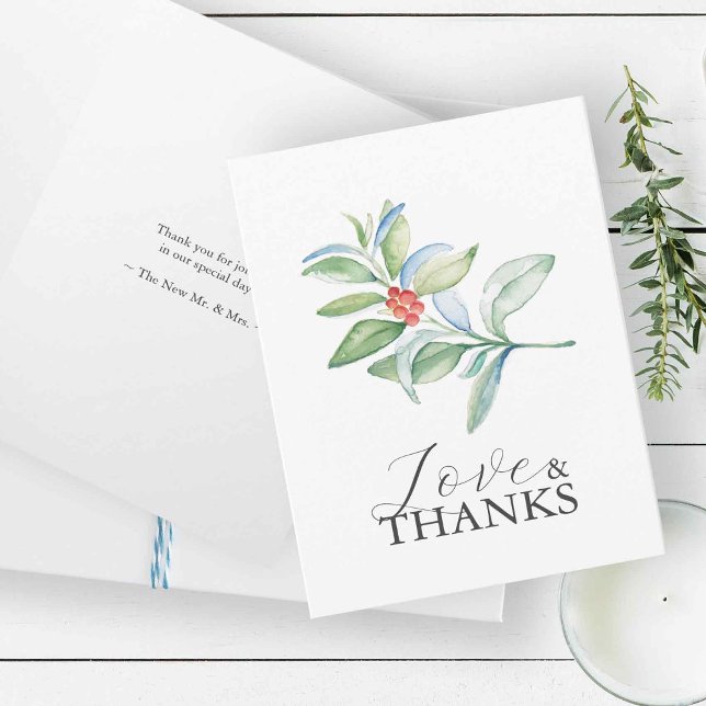 Personalisierte Hochzeit Dankeschön Karten Weihnac (Christmas thank you cards features watercolor red and green botanicals.)