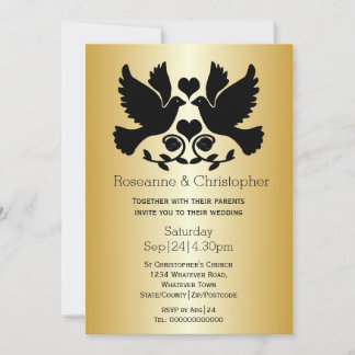Personalisierte Hochzeit der goldfarbenen Taube Einladung