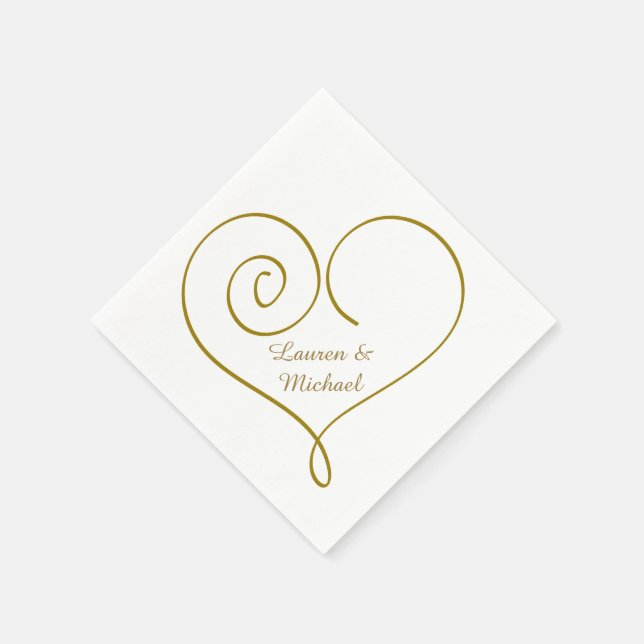 Personalisierte Hochzeit des Goldenen Herzens Serviette (Ecke)