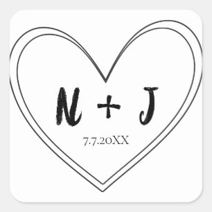 Personalisierte Hochzeit des Schwarzen Herzens Quadratischer Aufkleber