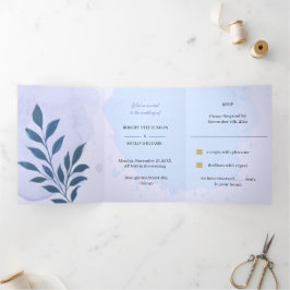 Personalisierte Hochzeit Elegan Blue Ästhetik Dreifach Gefaltete Einladung