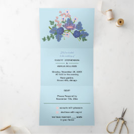 Personalisierte Hochzeit Elegante Lila Blume Dreifach Gefaltete Einladung