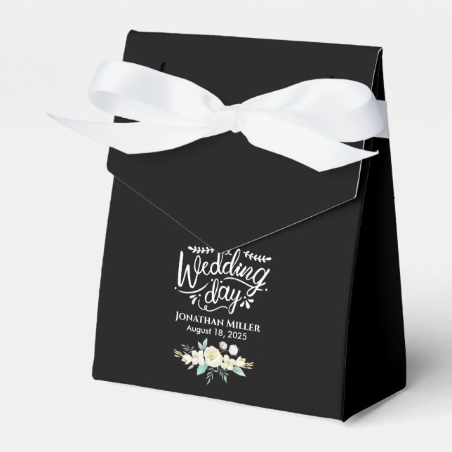 Personalisierte Hochzeit Elegante Schwarz-weiße Fl Geschenkschachtel (Vorderseite)