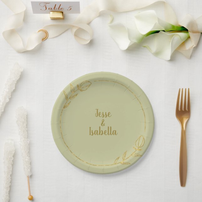Personalisierte Hochzeit Gelb-Grün Pappteller (Hochzeit)
