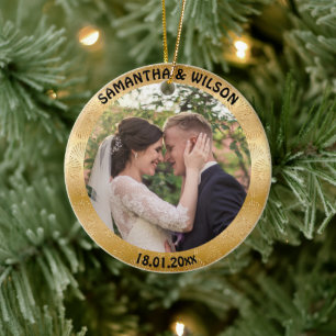 Personalisierte Hochzeit   Glittery Gold Hintergru Keramik Ornament