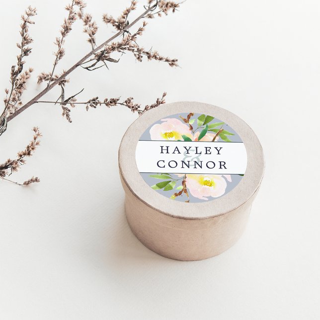 Personalisierte Hochzeit im Frühling Runder Aufkleber (Von Creator hochgeladen)