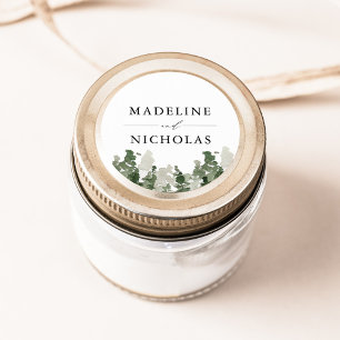 Personalisierte Hochzeit im Pinienwald Runder Aufkleber