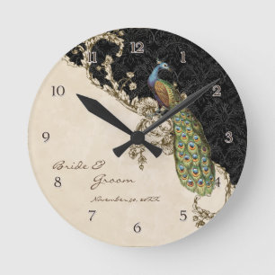 Personalisierte Hochzeit im Stil Vintage Pfau & Et Runde Wanduhr