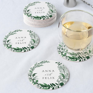 Personalisierte Hochzeit im Wildwald Runder Pappuntersetzer