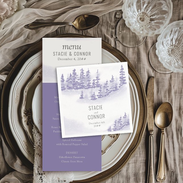 Personalisierte Hochzeit im Winterwald Serviette (Wedding Cocktail Napkins from my Winter Forest Lavender Wedding Collection)